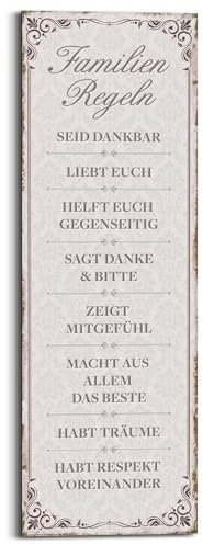 REINDERS Wandbild, Praktische Familienregeln, Küche, Bilder, Wanddeko, Room Decor, MDF, Braun, 90x30cm