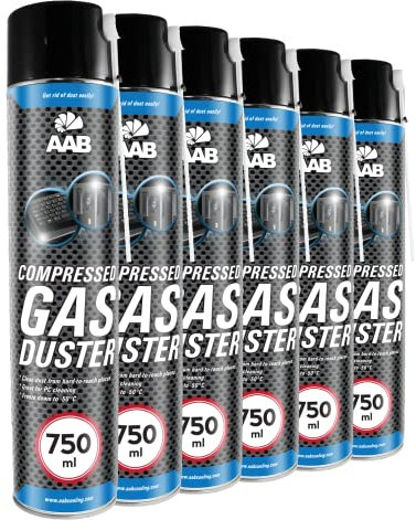 6 x AAB Bombolette Spray d’Aria Compressa 750ml per Pulire PC, Tastiera, Stampanti, Televisioni, Fotocamere e Altri, Kit Pulizia Computer e Difficile da Raggiungere Aree, Rimozione di Polvere