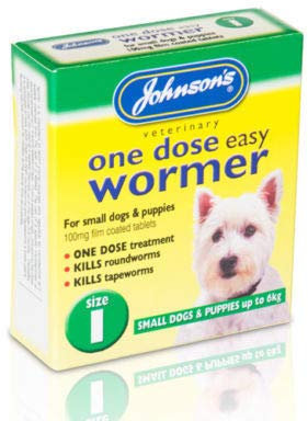 Johnson One Dose Wormer Dog Worming Tablets Roundworm & Tapeworm SIZE 1 Easy Small Dogs Up To 6kg