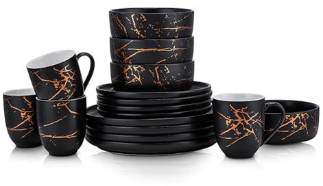 Stone Lain Tafelservice aus feinem Porzellan 16 Piece - Service for 4 schwarz/gold