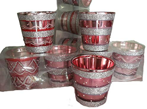 Boltze Votivglas Teelichthalter rosa pink Silber glitzernd 4er Set 3X