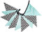 Koomiao Cotton Fabric Triangle Flag Garland Floral Pennants Bunting Banner Wedding Birthday Party Decoration Long: 2.4-2.5 meters Blue Black (Wave)