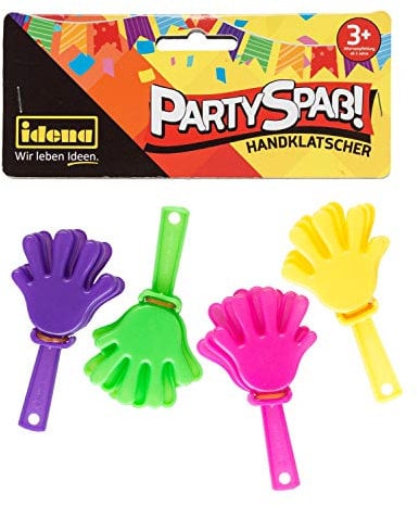 Idena 40428 Party Fun Hand Clappers Set of 4 in Trendy Colours Green, Purple, Pink and Yellow Size Approx. 7 x 3.5 cm