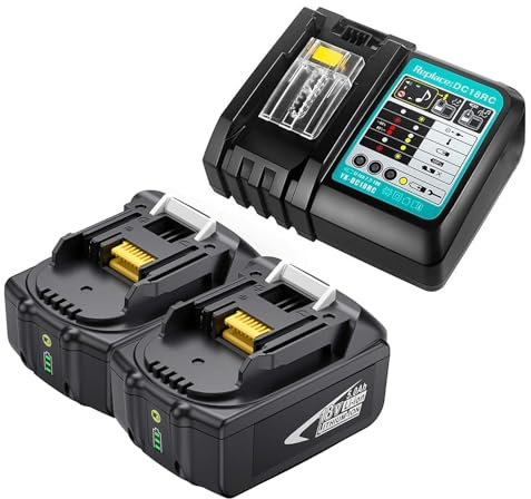 BL1850B Batería (2pcs) 18V 5.0 Ah con Cargador DC18RC Reemplaza para Makita Batería BL1850B BL1850 BL1840B BL1840 BL1830B BL1830