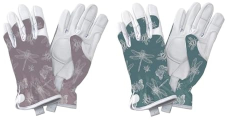 Westland Premium Leder-Gartenhandschuhe Damen, Flutter Bugs, Größe S, Lila, Weiß