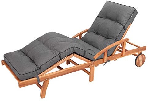 PillowPrim Liegenauflage, Auflage Gartenliege (Graphit) 201 x 55 cm, 8 cm dick, Auflagen für Deckchair, Bequeme Polsterauflage für Sonnenliege, Liegestuhl