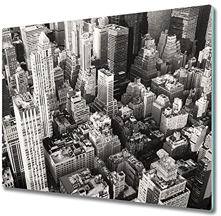 Schneidbrett Glas 60x52 cm Lebensmittelecht Rutschfest Silikonfüße Antibakteriell Dekorativ Dünn Glasplatte Hitzebeständig für die Küche Gehärtetes Glas Plastikfrei - New York