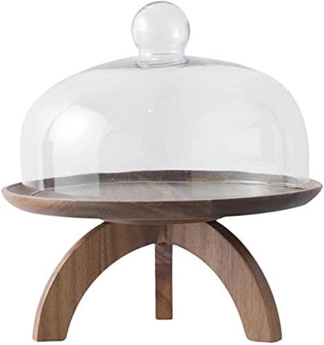 Soporte Para Tartas Con Tapa De Cristal Plato De Madera Para Tartas, Plato Para Tartas, Plato Para Servir, Base Para Tartas, Plato Para Tartas, Pizza, Ensalada, Queso.