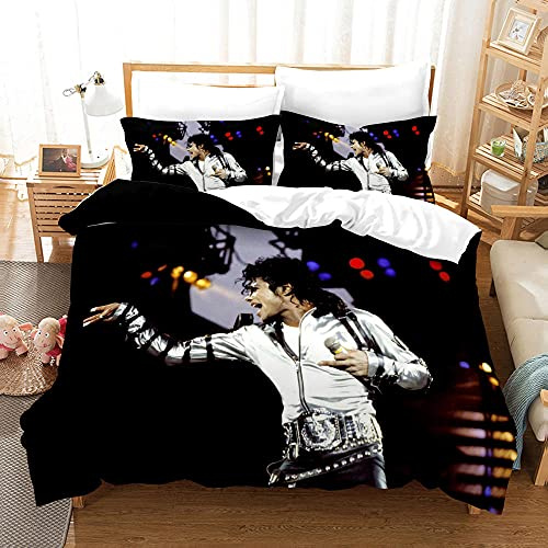 LWLFC Bettwäsche 155 X 220 Michael Jackson Bettbezug Set 3D,Bettwasche gebürstet Microfaser Bettbezug mit Reißverschluss und 2 Kissenbezug 80X80cm,Bettbezug Kinder,Bettwäsche-Sets Modern