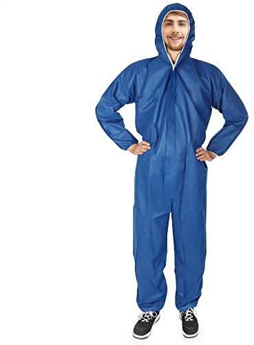 com-four® Schutz-Anzug dreilagig mit Kapuze und Reißverschluss - dreilagiger Maler-Overall One-Size - Körpergröße von 160 bis 200 cm - Schutzkleidung zum Malern und Renovieren (Blau - 1 Stück)