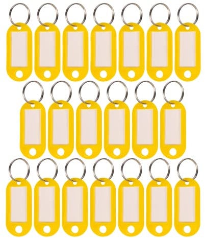 WINTEX 20x Schlüsselanhänger beschriftbar - Strapazierfähige Schlüssel Anhänger mit Etiketten - Farbige Schlüsselanhänger zum Beschriften für Organisation oder Reisen - Gelb