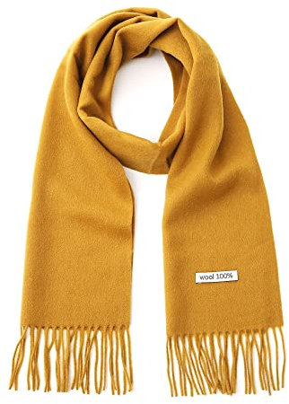 linişte Schal aus 100% Wolle, für Damen und Herren, warm, weich, luxuriös, einfarbig, Geschenkbox, Senf, Einheitsgröße