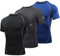 AMZSPORT Herren Kompressionsshirt Kurzarm Funktionsshirts Cool Dry Training Running Top, Schwarzgraublau-XXL