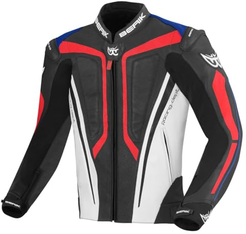 Berik Street Pro Motorrad Lederjacke, schwarz/weiß/blau/rot, 54