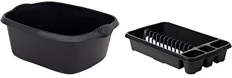 M1SS Set of 2 Midnight Black Plastic Medium Dish Drainer with Washing Up Bowl Kitchen Organiser