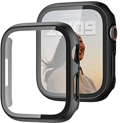 JZK - Confezione da 2 custodie con pellicola protettiva in vetro temperato per Apple Watch SE (2023), serie 6/5/4/SE, 40 mm, copertura completa, cover protettiva rigida in policarbonato ultra sottile