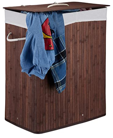 Relaxdays Wäschekorb Bambus mit Deckel, rechteckiger Wäschesammler, 2 Fächer, 95 l Volumen, faltbare Wäschebox, Farbwahl | 6 Fächer, 285 l Volumen, faltbare Wäschebox