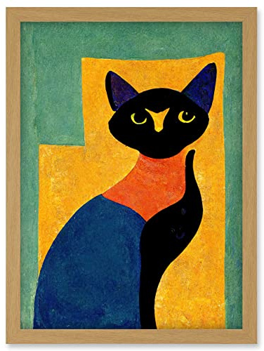 Doppelganger33 LTD Modern Abstract Minimalist Cat Artwork Framed Wall Art Print A4