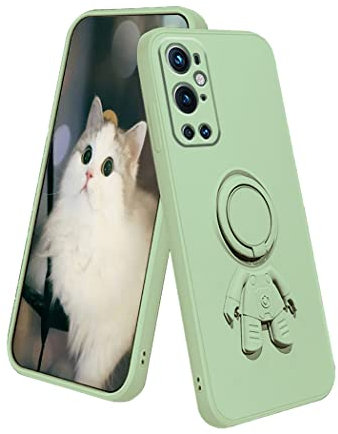 Wousunly für Oneplus 9 Pro Hülle Silikon mit Ring Ständer Astronaut| Handyhülle Oneplus 9 Pro Stoßfeste Dünn Case Kratzfeste Schutzhülle Oneplus 9 Pro Anti Rutsch (Grün)
