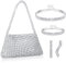 Dochais 4 Stück Damen Glitzer Clutch Abendtasche, Elegant Handtasche mit Strass, mit Diamant Halskette Armbänder Ohrringe, Clutch Abendtasche Silber für Abschlussball Party Hochzeit