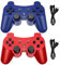 Hovlian Mando inalámbrico para PS3, mando a distancia integrado de doble vibración para juegos, compatible con Playstation 3, con cable de carga (azul y rojo)