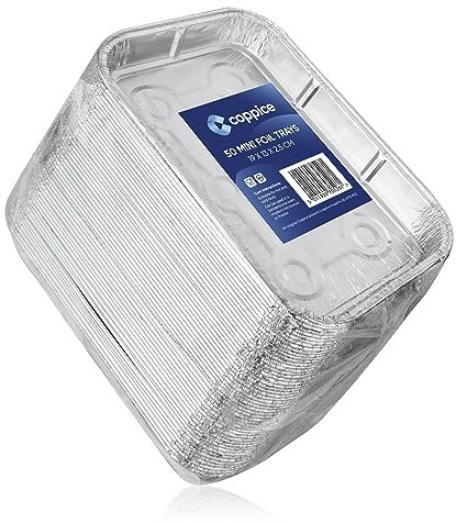 Coppice Mini Aluminium Foil Tray for Baking, BBQ, Roasting, Grilling & Food Storage | 19cm x 13cm x 2.5cm | Freezer, Microwave, Air Fryer & Oven Safe (50 Trays)