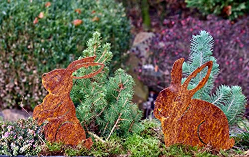 ILLUMINO Gartenstecker Beetstecker Hase Krümel und Schnuffel Rost 2er Set Osterdeko Osterhase aus Edelrost Stahl Gartendeko, Dekofigur Garten, Rost Stecker