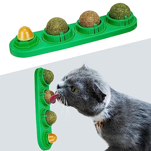 TOHDNC Katzenminze Ball für Katzenwand, 4 Stück Katzenminze Spielzeug, Essbare Kätzchen Spielzeug, Extra Katzen Energieball für Katzen lecken, gesunde Kätzchen Zähne Reinigung, Zahn Kauspielzeug