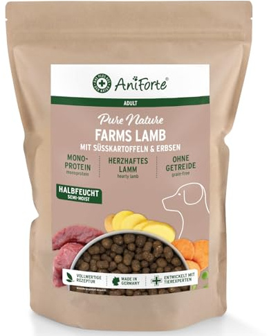 AniForte Lamm Trockenfutter für Hunde 2kg – Herzhaftes Lamm mit Süßkartoffeln & Vitaminen, Halbfeuchtes Trockenfutter, Hundefutter trocken getreidefrei & glutenfrei für Allergiker