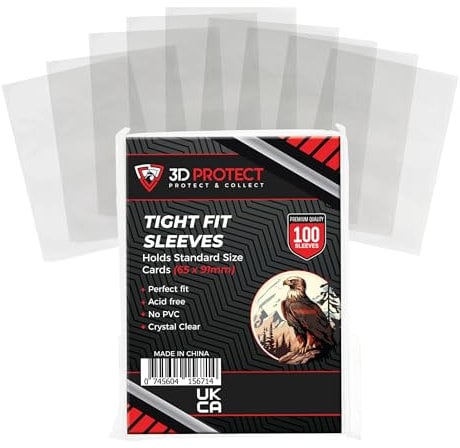 3D-Protect Perfect Fit Sleeves 100Pcs Set – Ultra-Thick, Tight Fit Card Sleeves Compatible with Various Trading and Sports Cards – No Acid, No PVC, Transparent Design