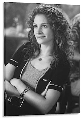 FLYUFO Julia Roberts Schauspieler-Poster, Retro-Poster, schwarz-weiß, Kunststil, Heimdekoration, Poster, Wandkunst zum Aufhängen
