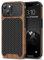 TENDLIN Kompatibel mit iPhone 15 Hülle Holz und Carbon Textur Design Leder Hybrid Handyhülle (Schwarz)