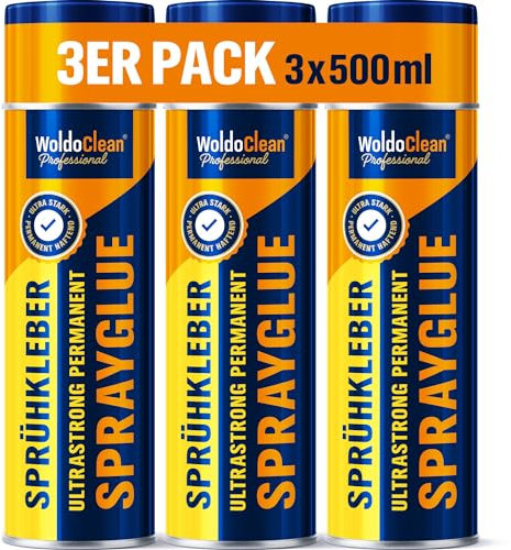 Colla spray per incollare baldacchi, schiume – feltro, cielo nuvoloso, pelle, pellicole metalliche e molto altro ancora. 3 x 500 ml