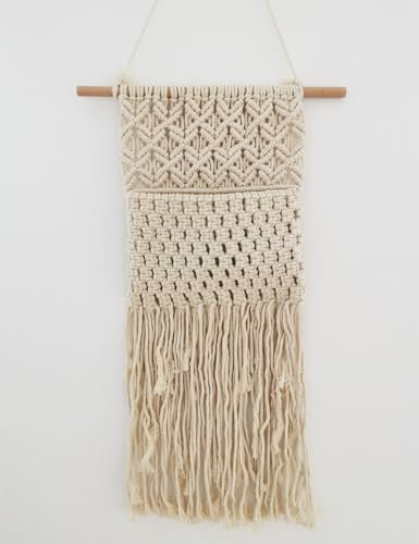 LAZYBIRD Makramee Aufbewahrungstasche - 65cm (L) x 30cm (W), Hängetaschen Wandkorb, Wandbehang Wanddekoration im Boho Stil