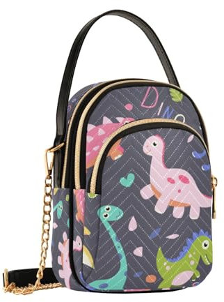 Dinosaurier-Umhängetasche für Damen, abnehmbare Kette, Handy-Geldbörse, Schultertasche, Geldbörse, Geldbörse, Dinosaurier-Dino-Umhängetasche, Dinosaurier Childish Dino, Einheitsgröße