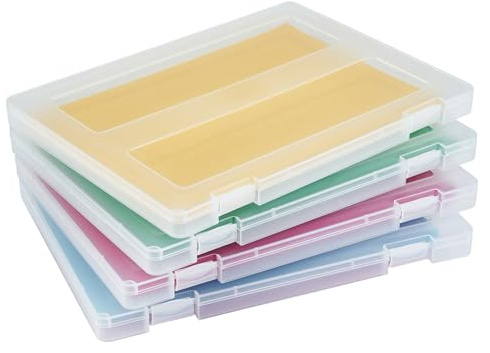 Mickiewicz 4 Pack A4 Paper Storage Box, 8.5 x 11 Project Case for US letter, Thick Scrapbook Storage Box Craft Storage Box Art Supplies Storage and Organization, Board Game Storage and Organizers