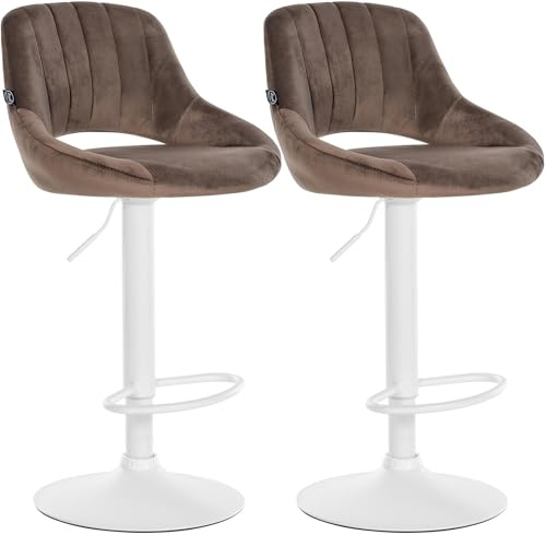 CLP Barhocker 2er Set höhenverstellbar mit Lehne Milet, Barstühle gepolstert Samtbezug, Tresenstühle mit Metallgestell drehbar | Farbe braun Material Gestell Metall matt Weiss