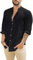 Runcati Chemise en lin à manches longues pour homme - Chemise d'été décontractée - Coupe droite - Chemise de loisirs, Noir , L