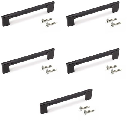 Emuca - Lot von 5 Möbelgriffe, L189mm, 160mm Achsenabstand, Aluminium, Schwarz lackiert