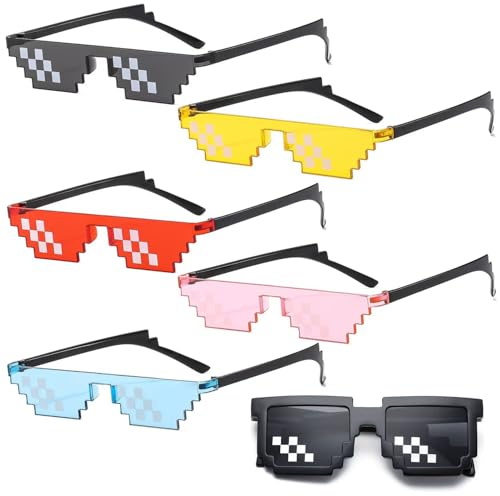 ZEACCT 1 Stück Coole Schwarze Brille, Mosaik-Pixel-Brille, Lustige Mosaik-Brille, Stilvolle und Coole Mosaik-Brille, Unisex, UV-Schutz, Geeignet für Partys und Spiele Jeden Alters