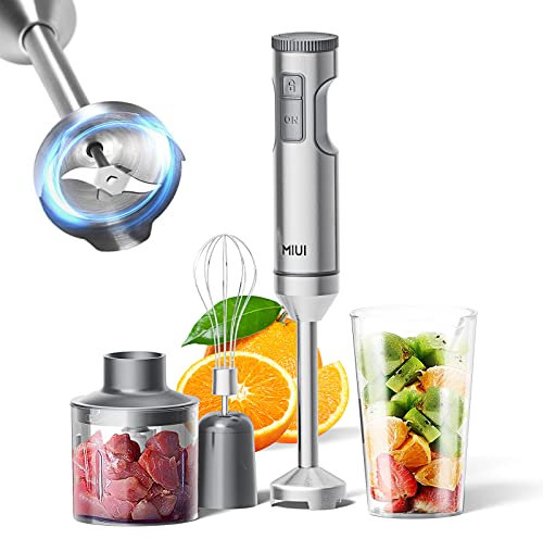 MIUI Mélangeur portatif à immersion – Mélangeurs pour mixeur à main de cuisine, lame en acier inoxydable à 14 vitesses et bâton à main, mélangeur manuel électrique avec fouet à œufs, parfait pour le