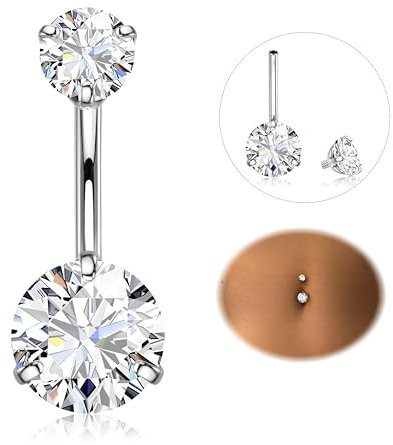 Diamday Bauchnabelpiercing 316L Chirurgenstahl Piercing Bauchnabel Ring CZ Bauchnabelpiercing Silber 14G Bauchpiercing Barbell Lang Nabel Bars Nabelring Piercing für Damen 8/10/12/14/16mm Stablänge