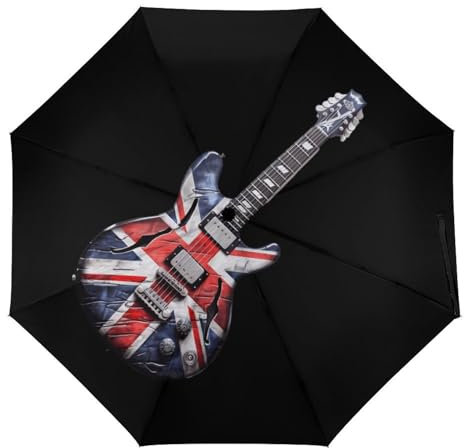 Vintage Guitar British Jack Union Flag Travel Umbrella Windproof UV Rain Umbrella Portable Folding Umbrellas Automatic