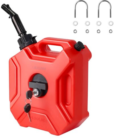 LIEKUMM Depósitos de combustible de 5 litros con soporte, depósito de aceite de motocicleta con cierre, gasolina de plástico para motocicleta/coche/ATV/UTV, color rojo