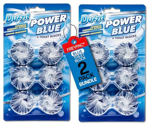 Duzzit Power Bleach Toilet Block Blue, Loo Deodoriser x 6 (2 Pack Bundle By FREYPAC®, 12 Blocks Total) (Blue)