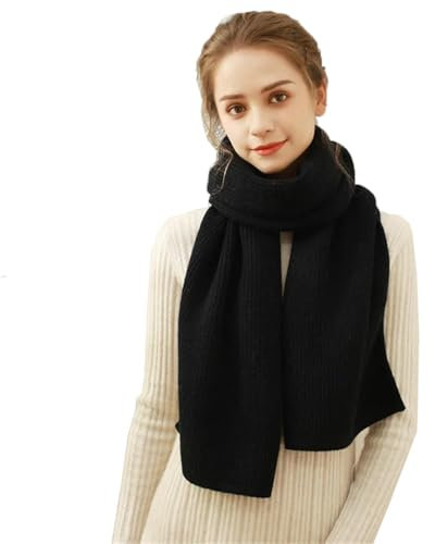 Einfarbiger gerippter Strickschal für Damen, Winter, dick, warm, weich, Wolle, lange Schals, Schwarz , One size