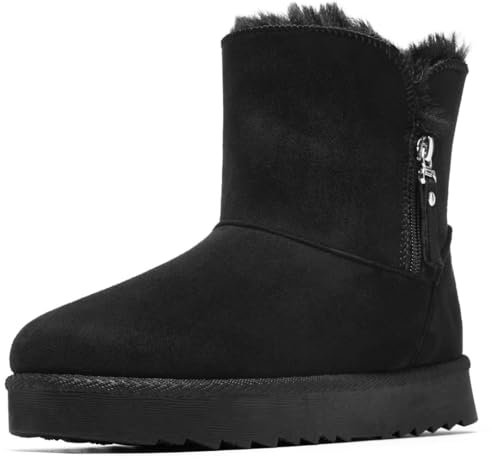 SHULOOK Winterschuhe Damen Gefütterte Warm Winterstiefel Damen Reißverschluss rutschfeste Schneestiefel Winter Schuhe (Schwarz EU 38)
