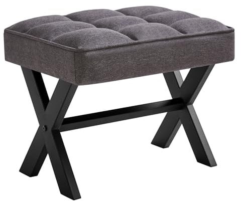 IBUYKE Kleiner 12 H Fußstützenstuhl, Quadratischer Leinen Fußhocker mit Metall X-Bein, Mehrzweck als kleiner Beistelltisch, Tritthocker für Wohnzimmer, Schlafzimmer, Eingang, Büro, Dunkelgrau WBD011G