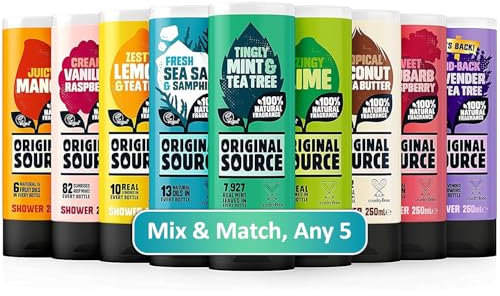 Original Source Shower Gel Bundle Mix & Match Any (5 x 250ml) | 100% Natural Fragrance, Vegan, Cruelty Free, Paraben Free