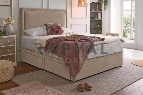 Fireplaces 4 Life Plush Rio Divan Bed Set with Orthopaedic Mattress and 24 Headboard *Storage Available (Beige, No Drawers, 4ft6 Double (135 x 190 cm))